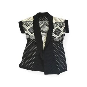 Allie & Rob Fair Isle Vest Sweater Cardigan Black White Size L